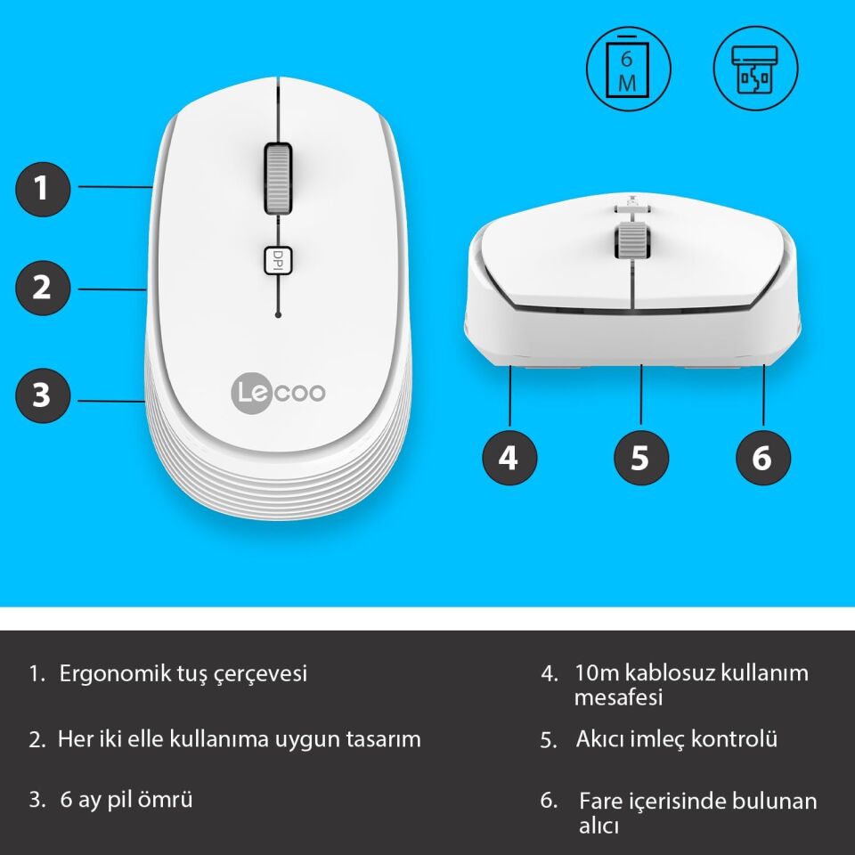 Lecoo Ws202 Beyaz Usb Kablosuz Mouse