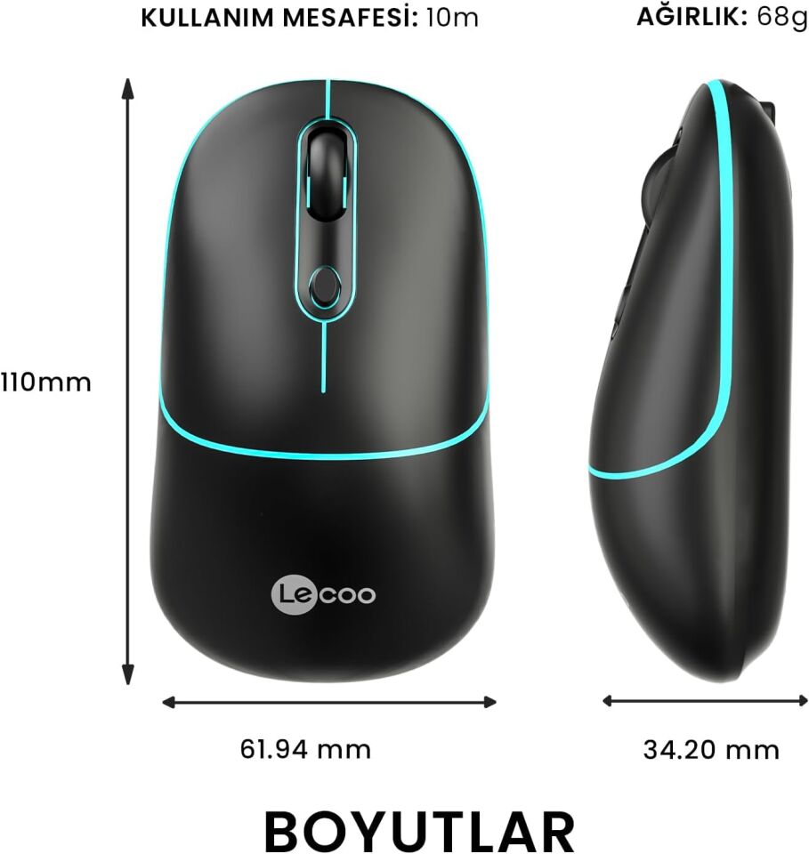 Lecoo Ws210 Siyah Usb Kablosuz Bluetooth Mouse 2.4 G