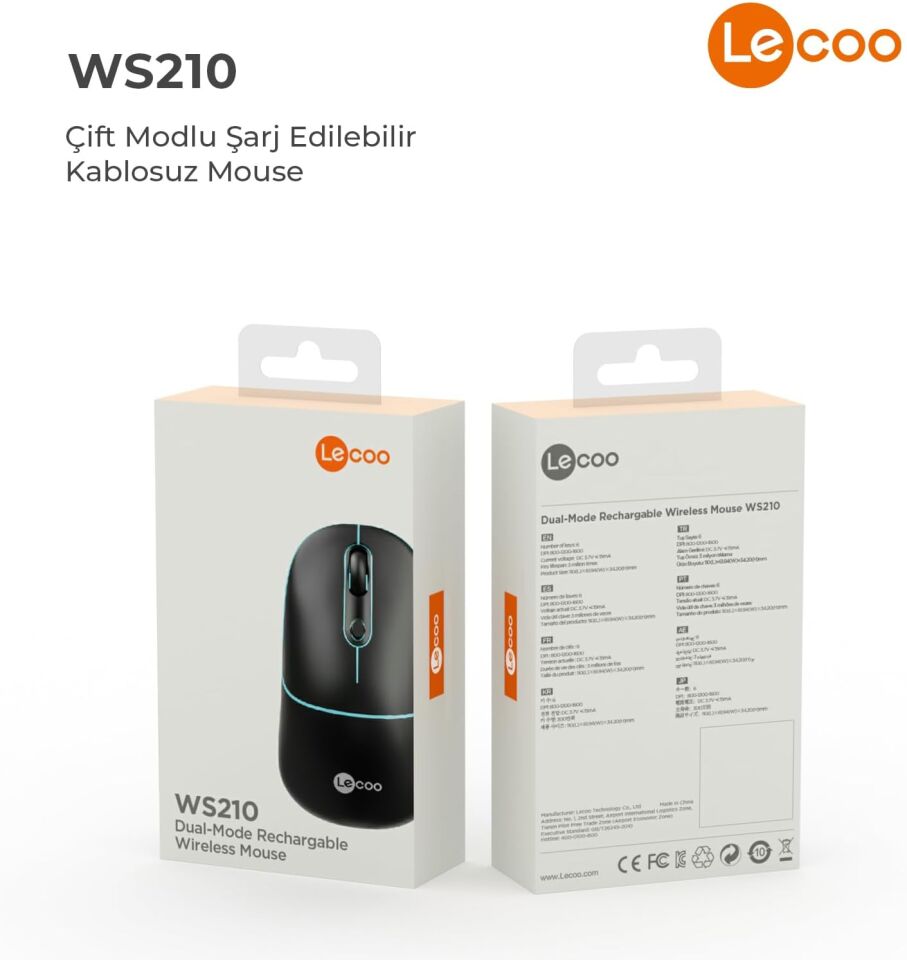 Lecoo Ws210 Siyah Usb Kablosuz Bluetooth Mouse 2.4 G