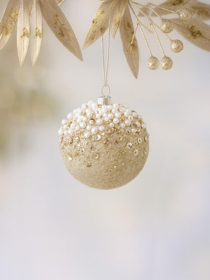 Astaş Pullu Incili Top Sampanya 8 Cm 3 Lü