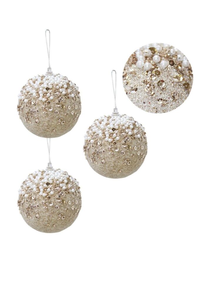 Astaş Pullu Incili Top Sampanya 8 Cm 3 Lü