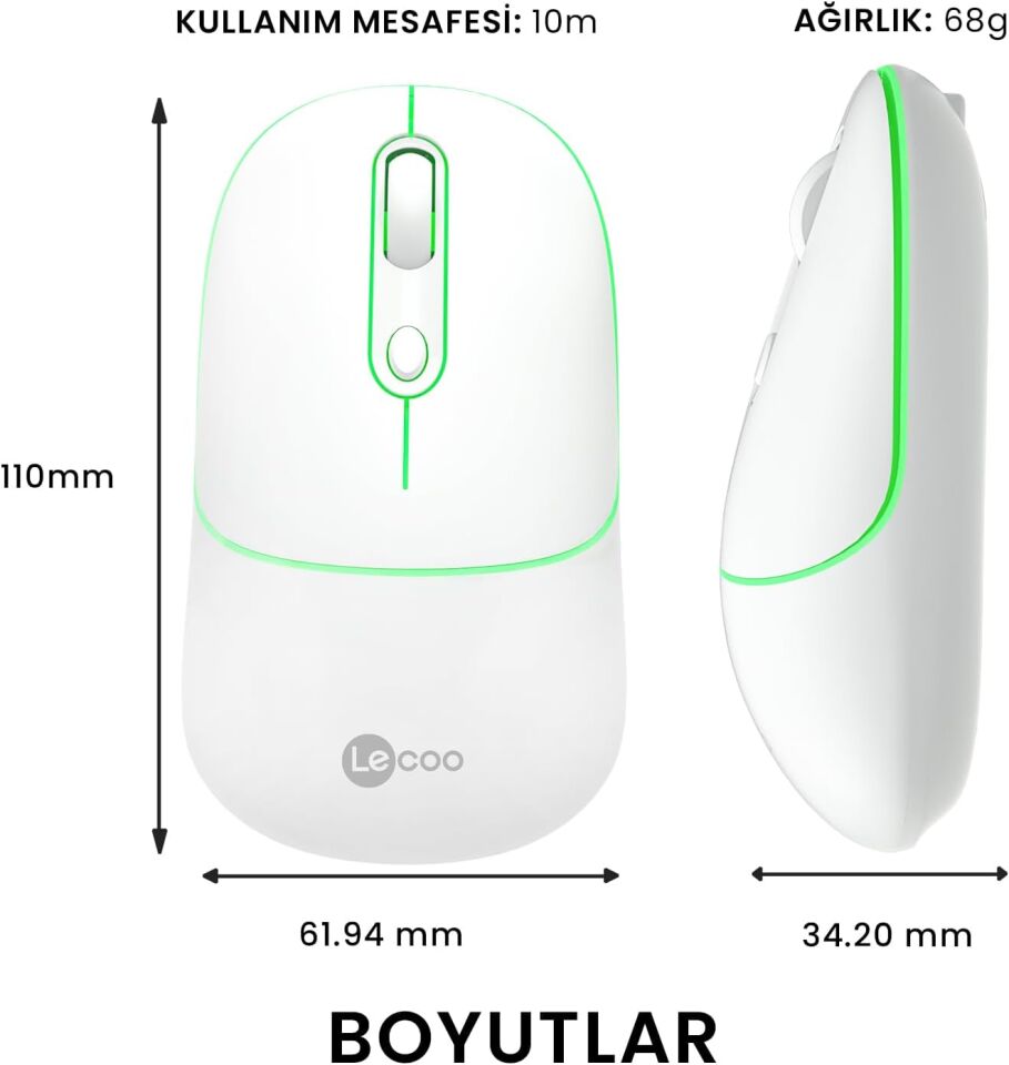 Lecoo Ws210 Beyaz Usb Kablosuz Bluetooth Mouse 2.4