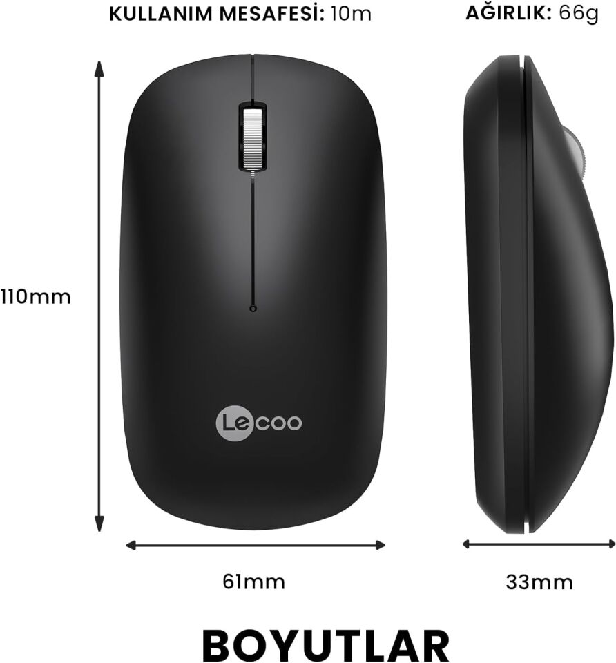 Lecoo Ws214 Siyah Sessiz Kablosuz Mouse