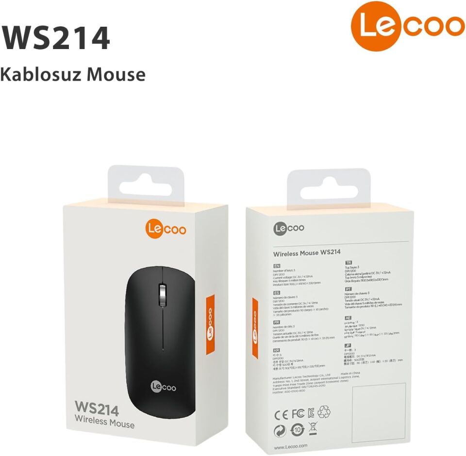Lecoo Ws214 Siyah Sessiz Kablosuz Mouse