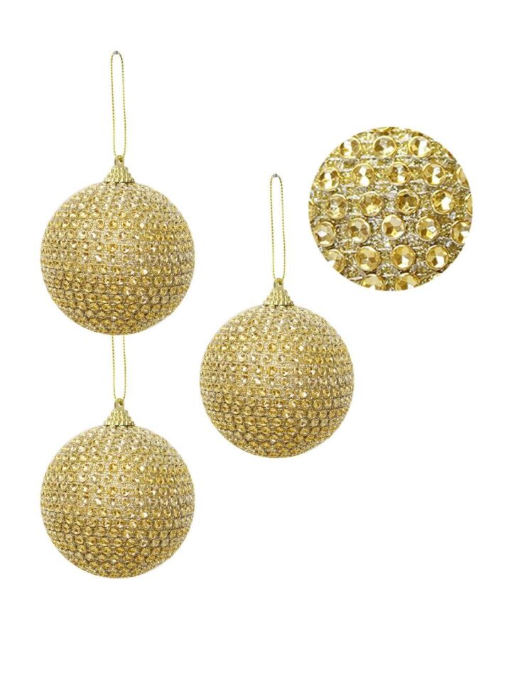 Astaş Altin Tasli Yilbasi Topu 8 Cm 3 Lü