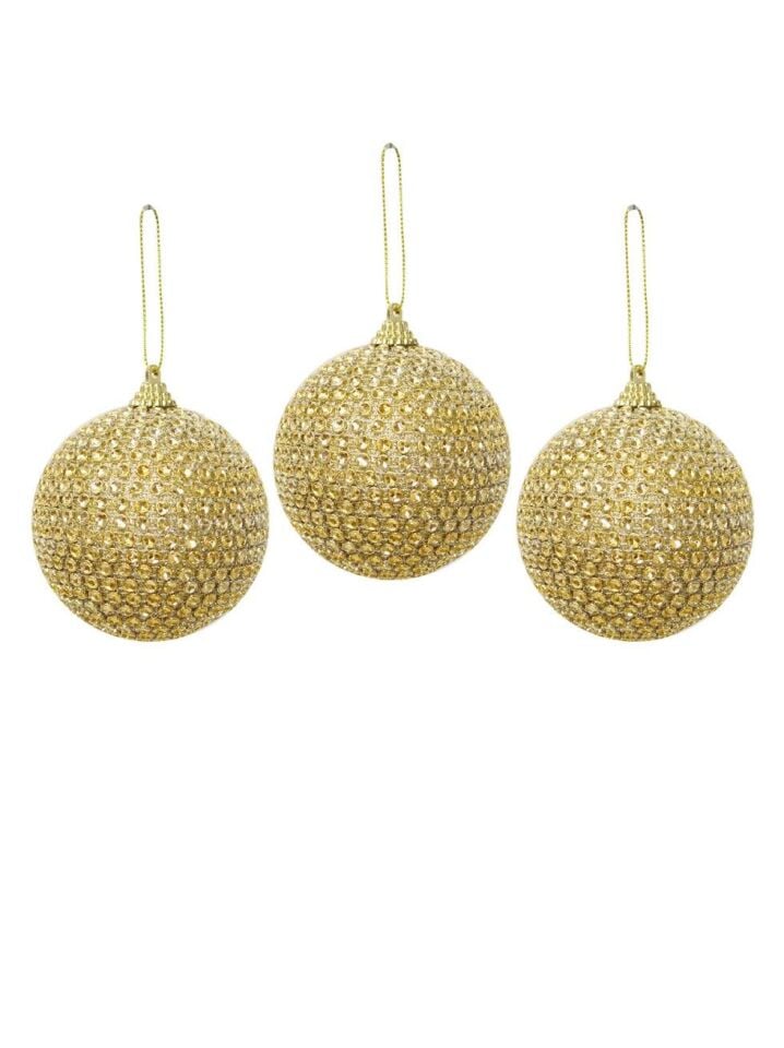 Astaş Altin Tasli Yilbasi Topu 8 Cm 3 Lü