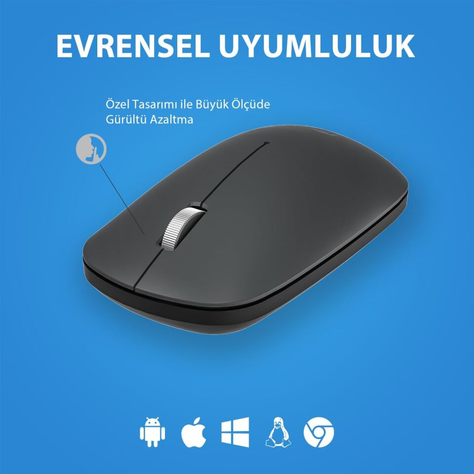 Lecoo Ws214 Gri Sessiz Kablosuz Mouse