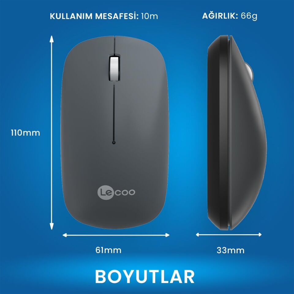 Lecoo Ws214 Gri Sessiz Kablosuz Mouse