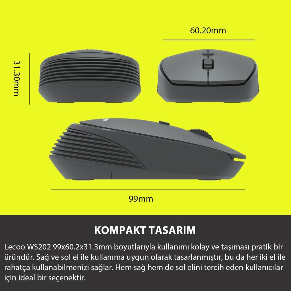 Lecoo Ws202 Gri Usb Kablosuz Mouse