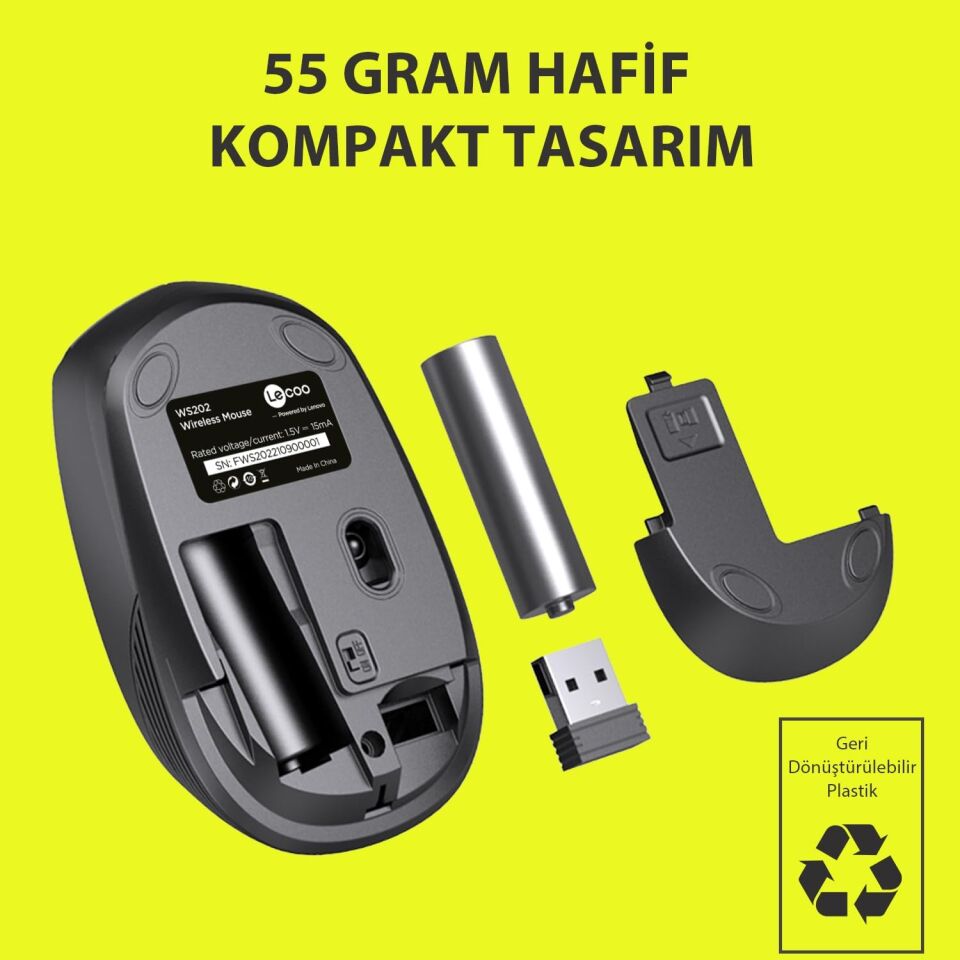 Lecoo Ws202 Gri Usb Kablosuz Mouse