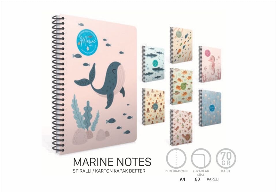 Gıpta Marıne Notes Spiralli Karton Kapak Defter A4 80 Yaprak Kareli