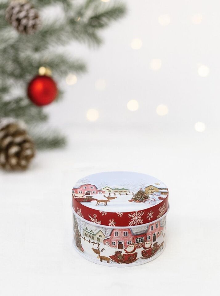 Astaş Yilbasi Desenli Yuvarlak Hediye Kutusu