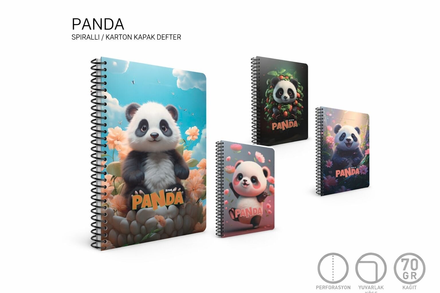 Gıpta Panda Spiralli Karton Kapak Defter A4 100 Kareli