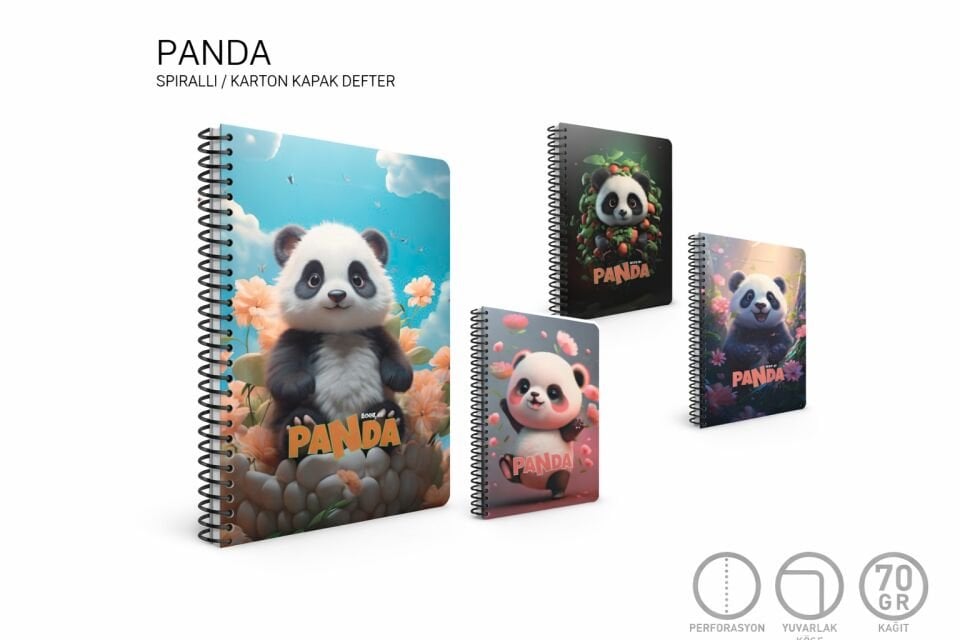 Gıpta Panda Spiralli Karton Kapak Defter A4 100 Kareli