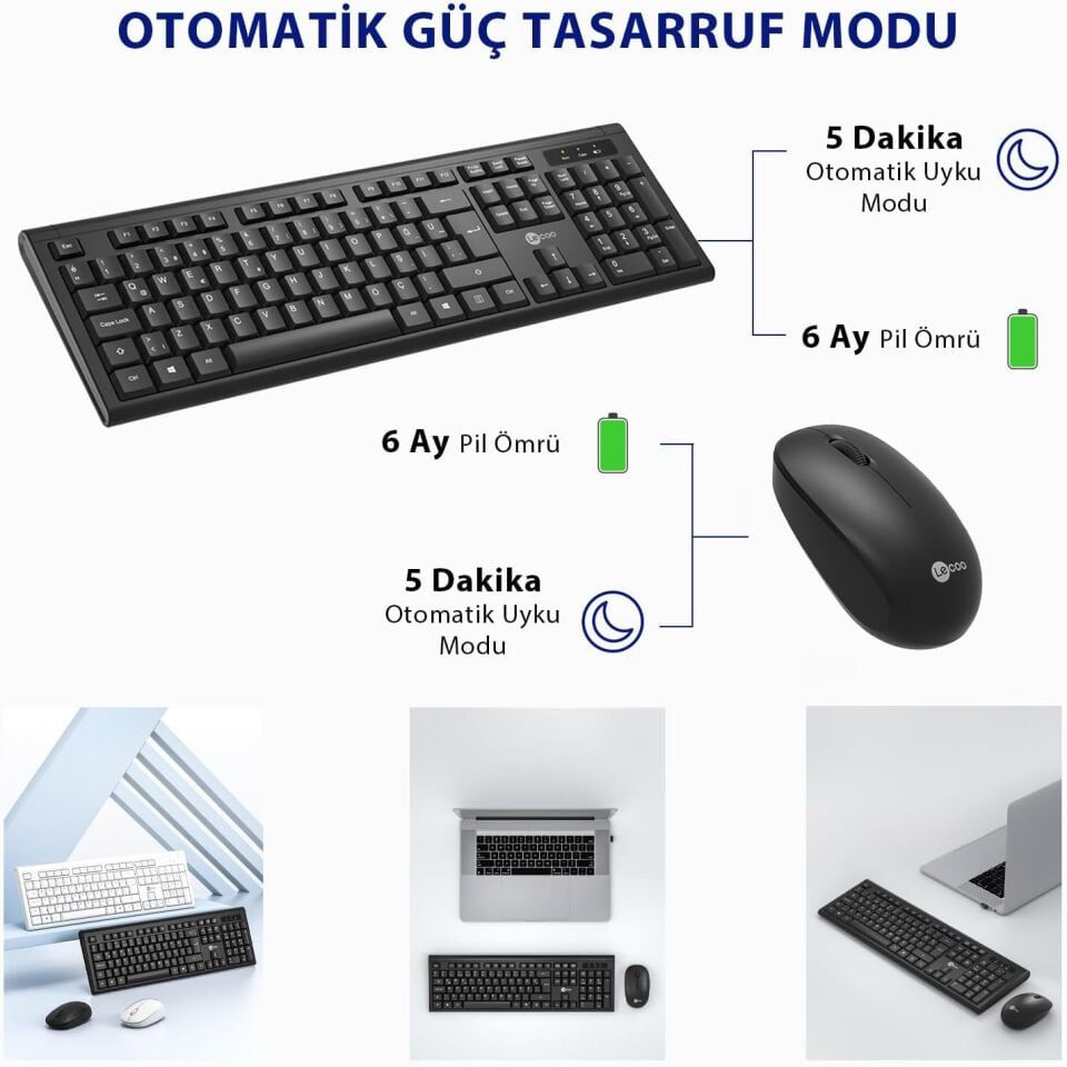 Lecoo Kb200 Siyah Kablosuz Q Klavye Mouse Set