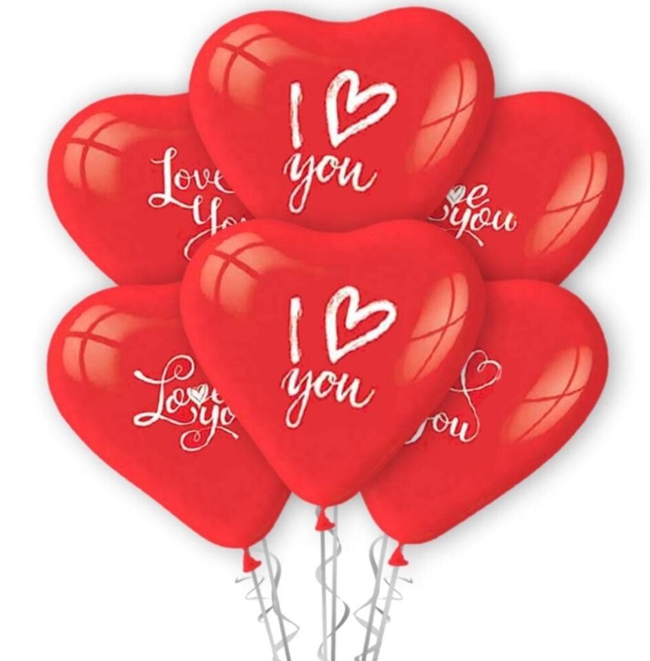 Balon I Love You Baskılı 12'' Kırmızı Kalp Balon 100 Lü