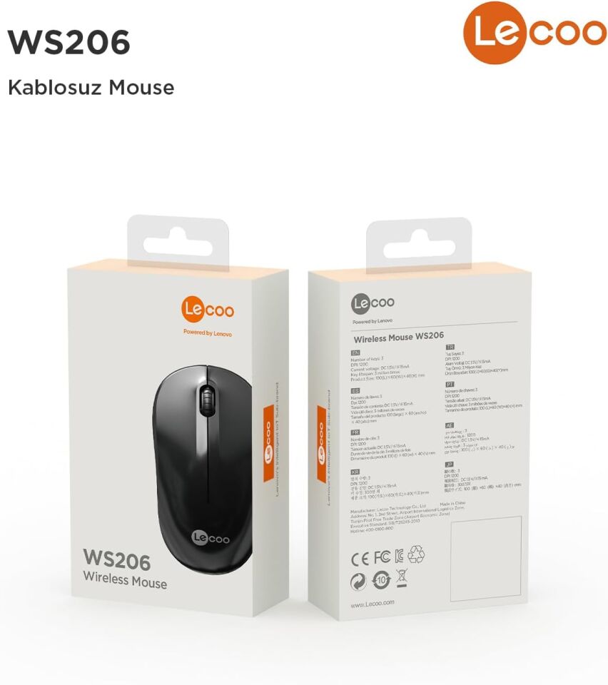Lecoo Ws206 Kablosuz 1200DPI 3 Tuşlu Optik Mouse Siyah
