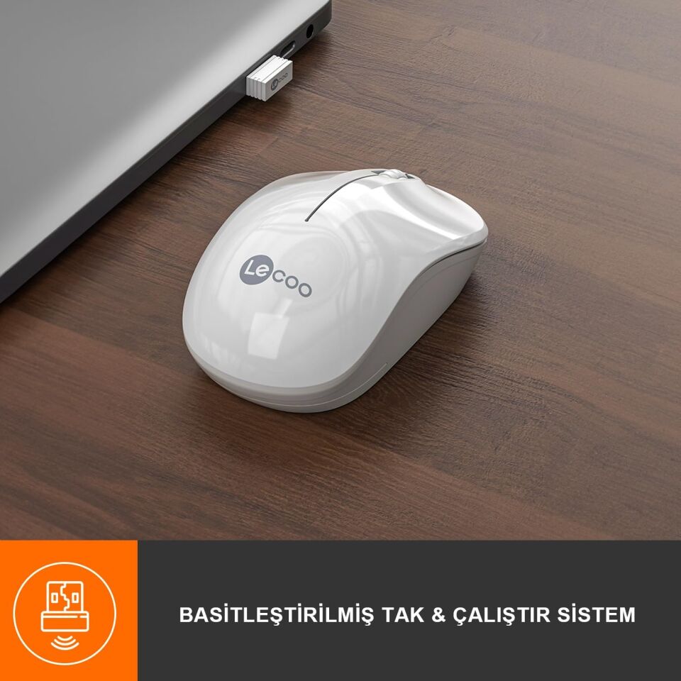Lecoo Ws206 Kablosuz 1200DPI 3 Tuşlu Optik Mouse Beyaz