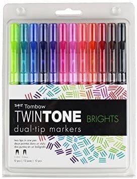 Tombow Twin Tone Dual-Tip G.Kalemi Seti Brights Parlak Renkler 12 Renk
