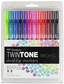 Tombow Twin Tone Dual-Tip G.Kalemi Seti Brights Parlak Renkler 12 Renk