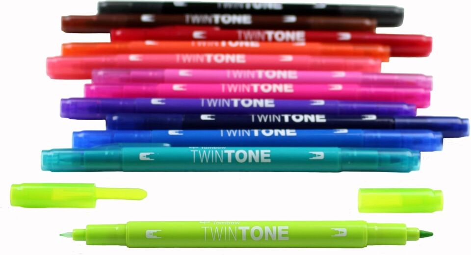 Tombow Twin Tone Dual-Tip G.Kalemi Seti Brights Parlak Renkler 12 Renk