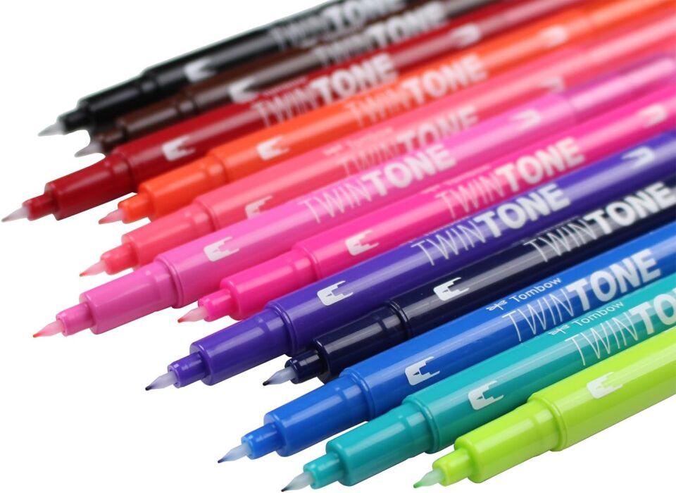 Tombow Twin Tone Dual-Tip G.Kalemi Seti Brights Parlak Renkler 12 Renk