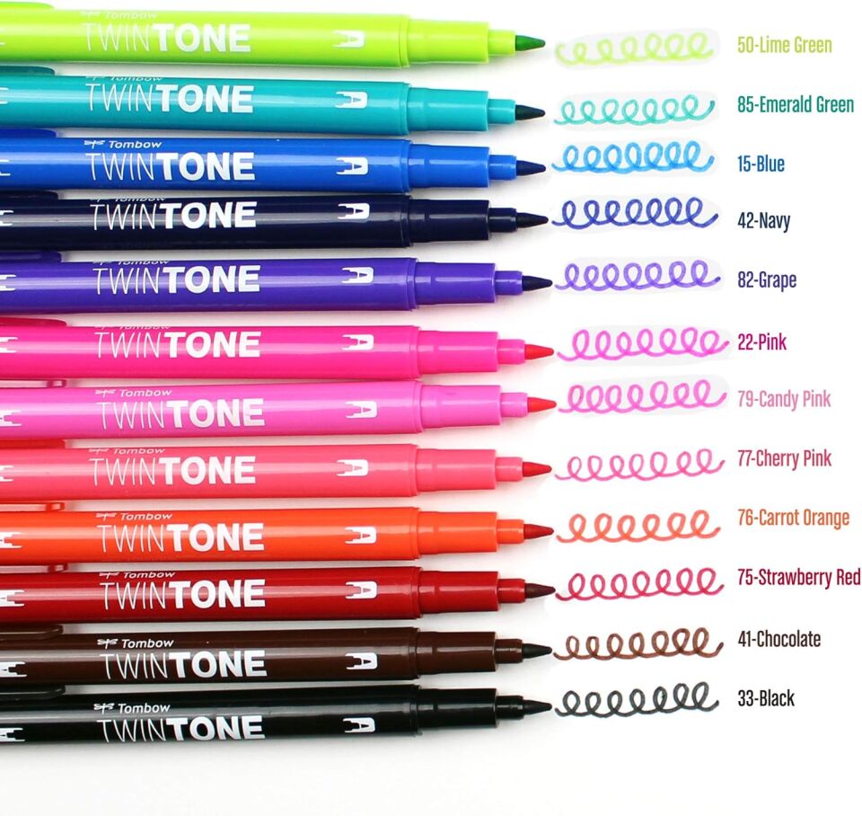Tombow Twin Tone Dual-Tip G.Kalemi Seti Brights Parlak Renkler 12 Renk