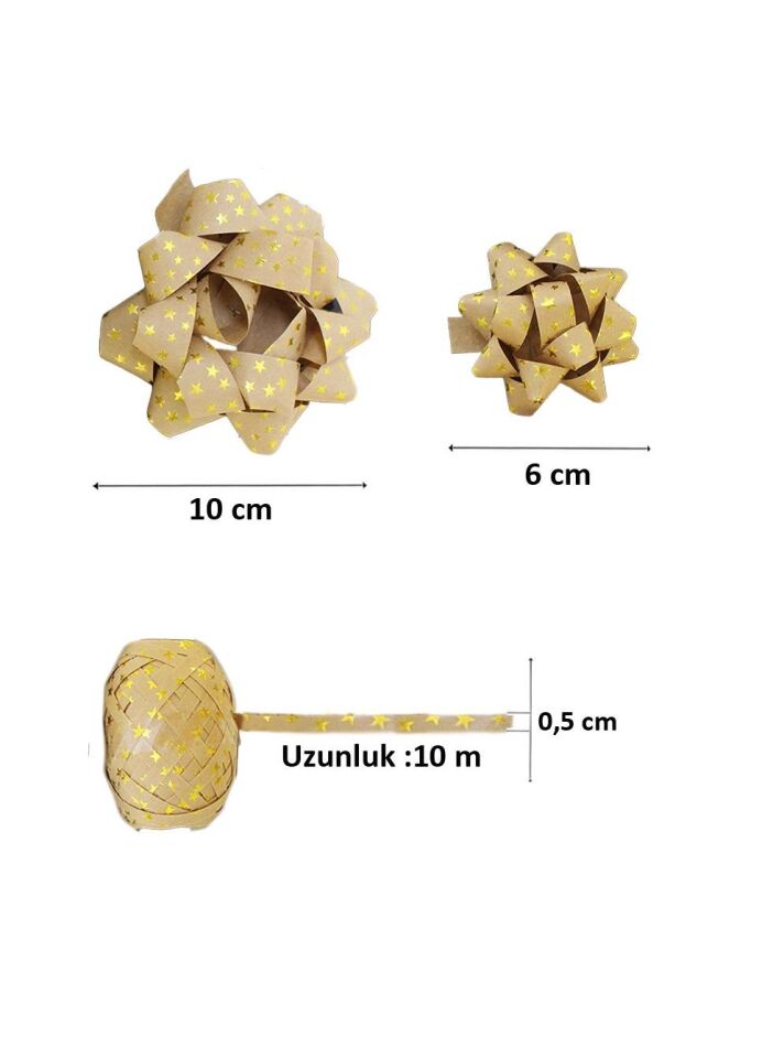 Astaş Hediye Paketi Süsü Rafya Yıldız Set Kraft Altın Yildizli 5 Mm x 10 M