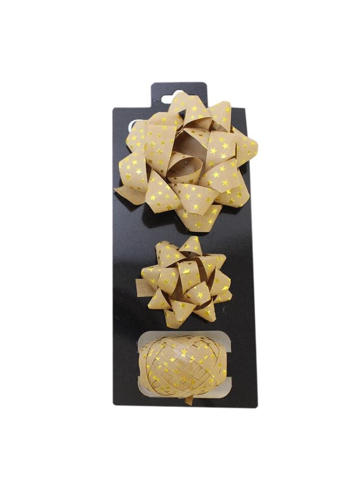 Astaş Hediye Paketi Süsü Rafya Yıldız Set Kraft Altın Yildizli 5 Mm x 10 M