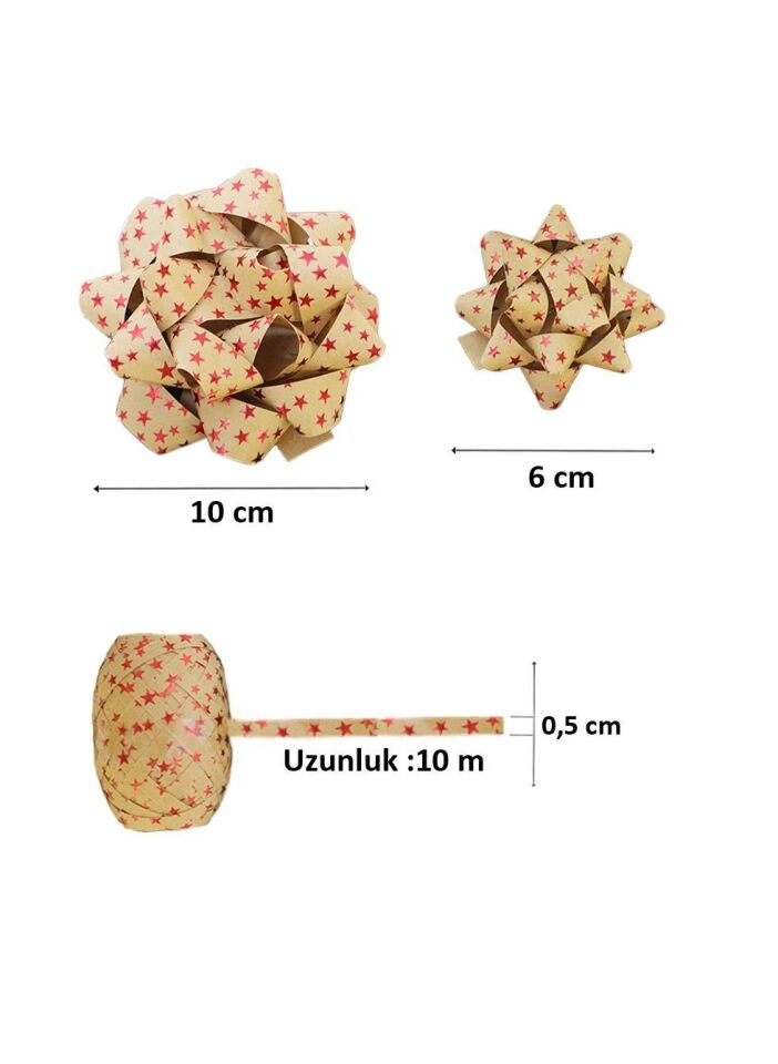 Astaş Hediye Paketi Süsü Rafya Yıldız Set Kraft Kirmizi Yildizli 5 Mm x 10 M
