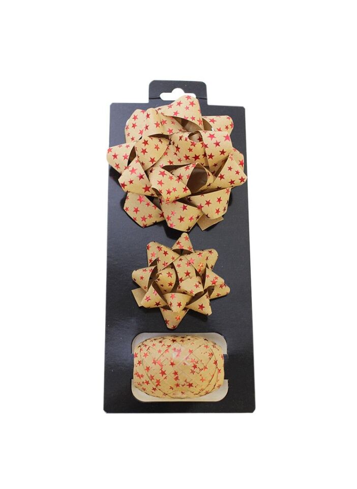 Astaş Hediye Paketi Süsü Rafya Yıldız Set Kraft Kirmizi Yildizli 5 Mm x 10 M