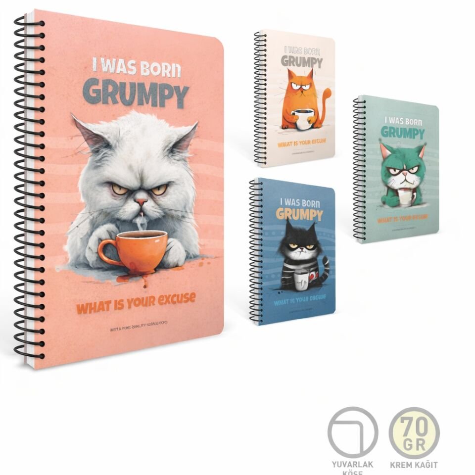 Gıpta Grumpy Notes Spiralli Sert Kapak Defter A5 100 Yaprak Çizgili