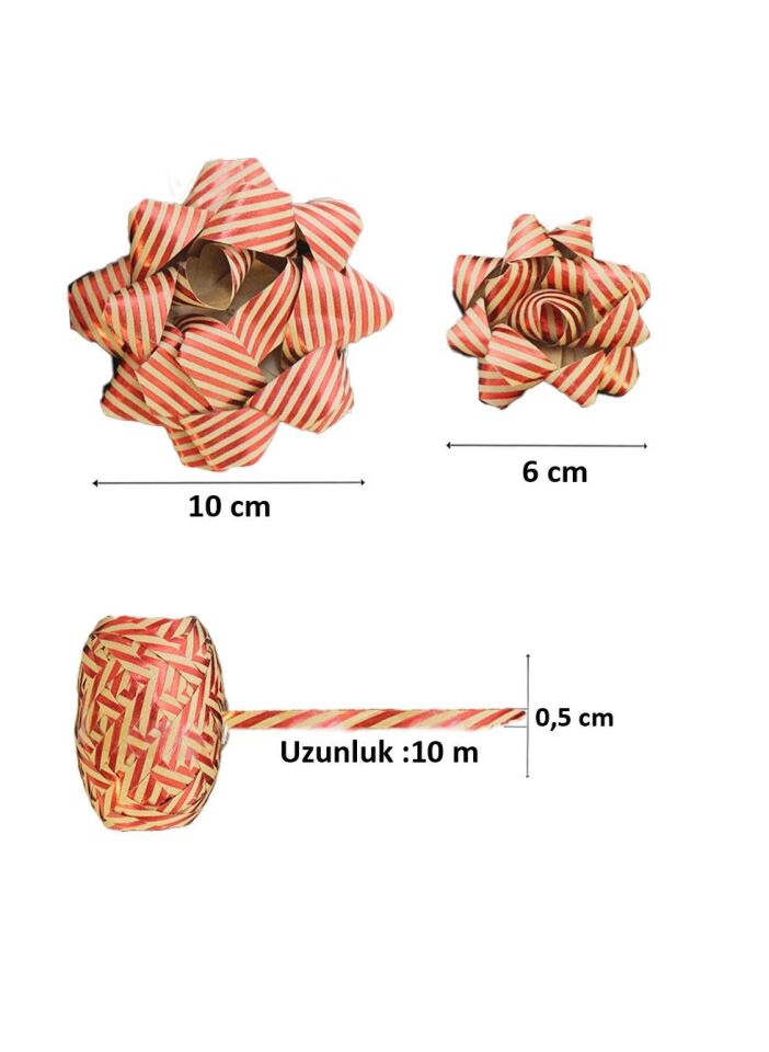 Astaş Hediye Paketi Süsü Rafya Yıldız Set Kraft Kırmızı Cizgili 5 Mm x 10 M