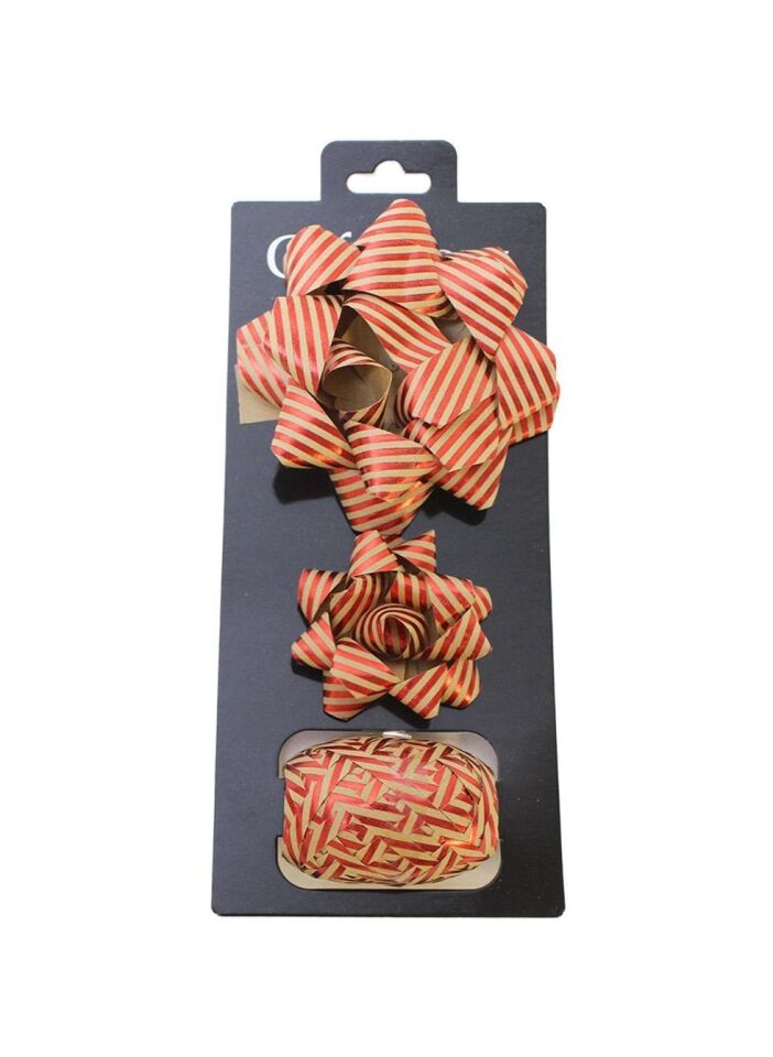 Astaş Hediye Paketi Süsü Rafya Yıldız Set Kraft Kırmızı Cizgili 5 Mm x 10 M