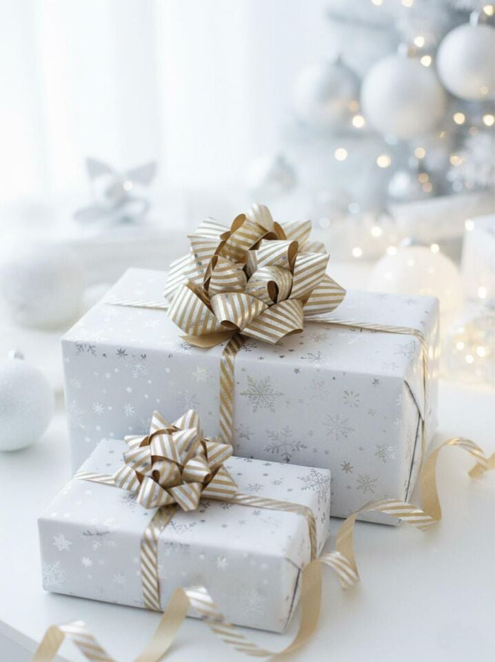 Astaş Hediye Paketi Süsü Rafya Yıldız Set Kraft Gümüş Cizgili 5 Mm x 10 M