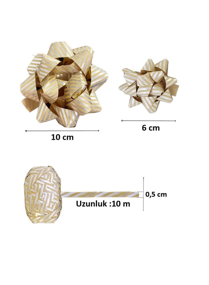 Astaş Hediye Paketi Süsü Rafya Yıldız Set Kraft Gümüş Cizgili 5 Mm x 10 M