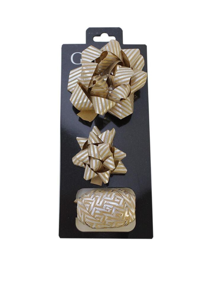 Astaş Hediye Paketi Süsü Rafya Yıldız Set Kraft Gümüş Cizgili 5 Mm x 10 M