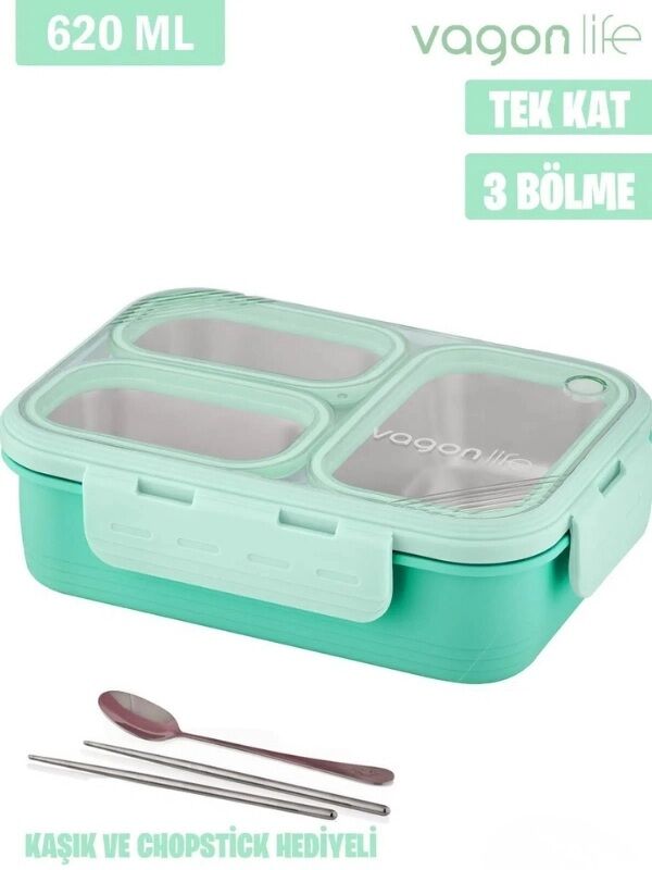 Vagonlife 620 Ml 3 Bölmeli Paslanmaz Çelik Lunch Box