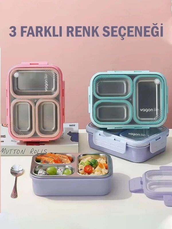 Vagonlife 620 Ml 3 Bölmeli Paslanmaz Çelik Lunch Box