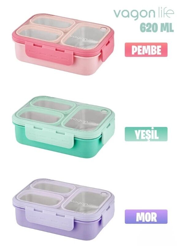 Vagonlife 620 Ml 3 Bölmeli Paslanmaz Çelik Lunch Box