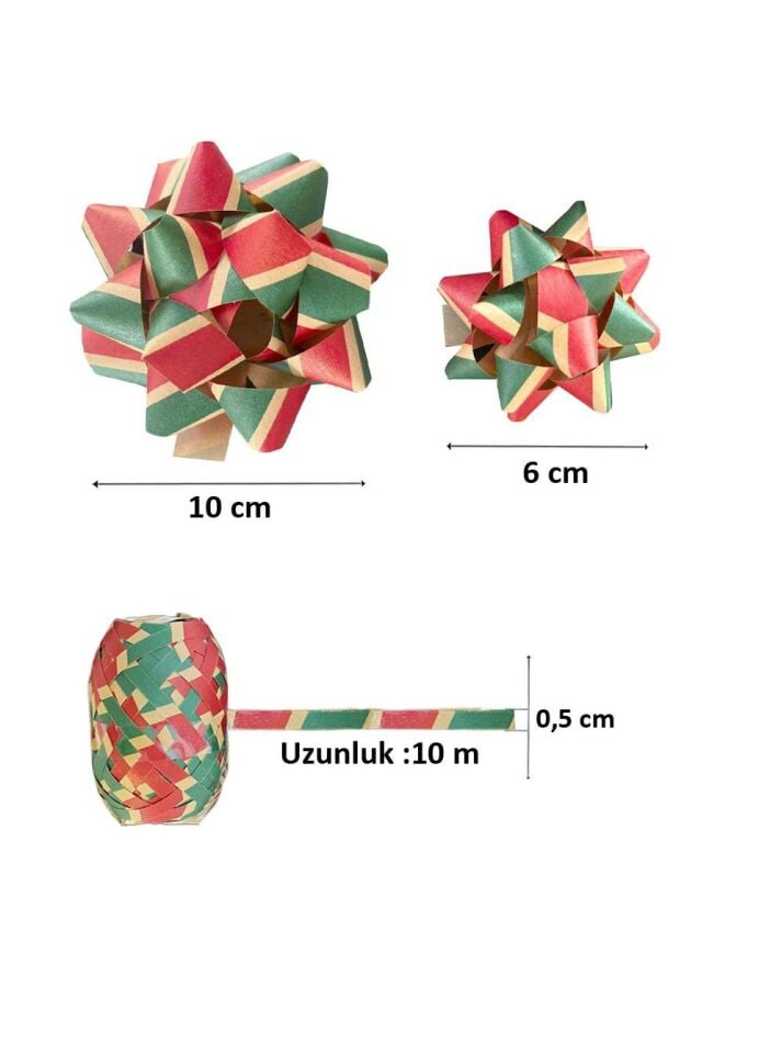 Astaş Hediye Paketi Süsü Rafya Yıldız Set Kraft Kirmizi Yesil Cizgili 5 Mm x 10 M