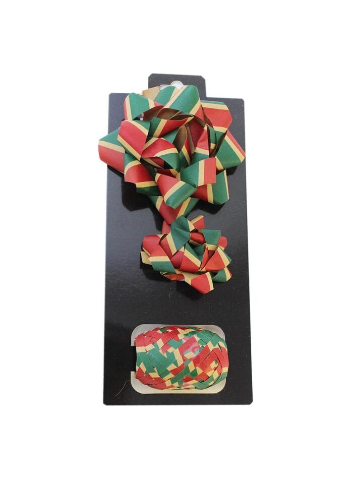 Astaş Hediye Paketi Süsü Rafya Yıldız Set Kraft Kirmizi Yesil Cizgili 5 Mm x 10 M