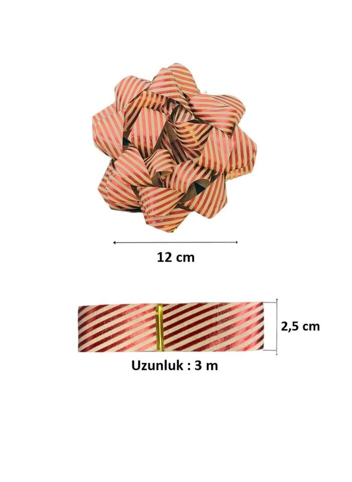 Astaş Hediye Paketi Süsü Rafya Yildiz Set Kraft Kirmizi Cizgili 25 Mm x 3 M