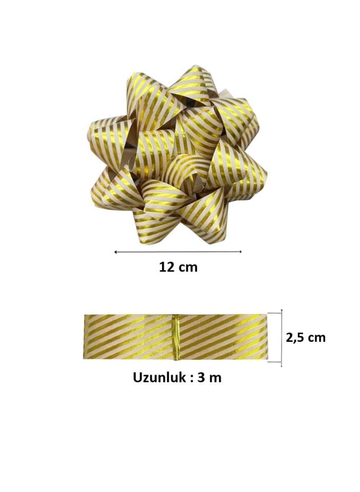 Astaş Hediye Paketi Süsü Rafya Yildiz Set Kraft Gold Cizgili 25 Mm x 3 M