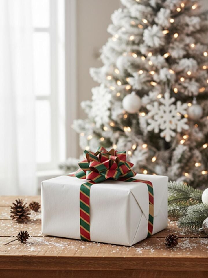 Astaş Hediye Paketi Süsü Rafya Yildiz Set Kraft Kirmizi Yesil Cizgili 25 Mm x 3 M