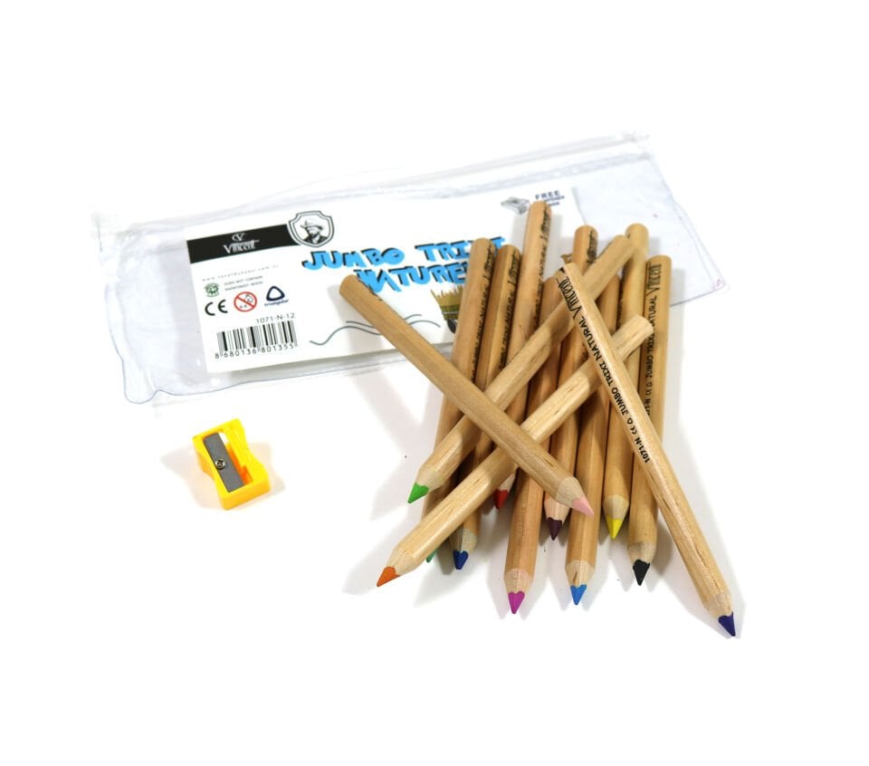 Vincent Trixi Naturel Jumbo Kuru Boya Kalemi 12 Li