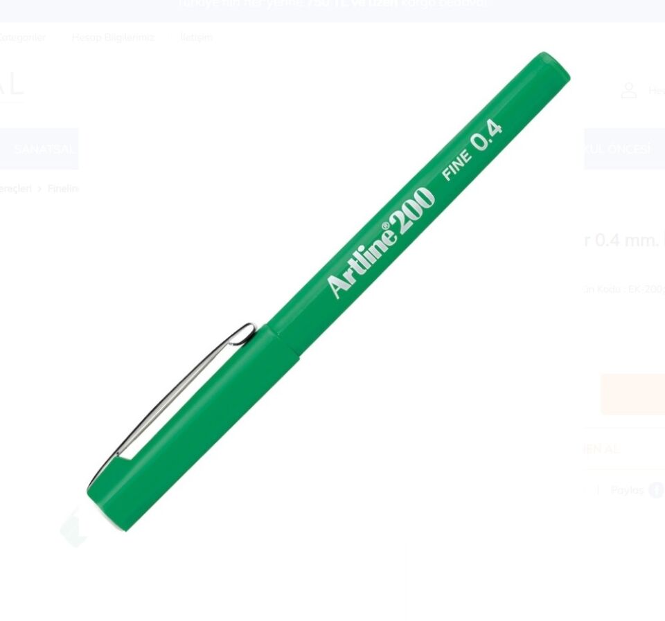 Artline 200N Fine Keçe Uçlu Yazı Kalemi Uç:0,4 Mm Yeşil