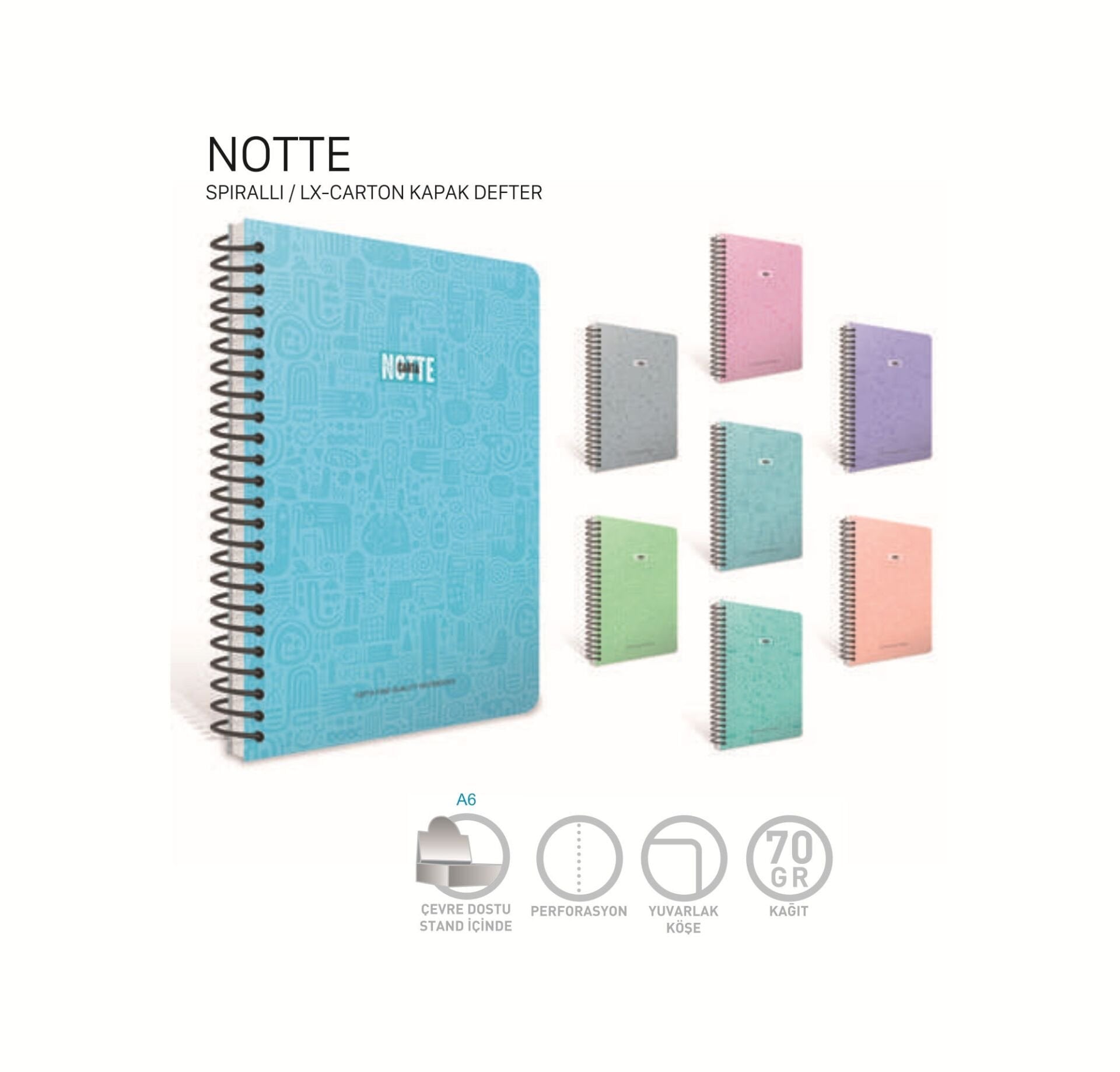 Gıpta Notte Spiralli Karton Kapak Defter 19x26 80 Yaprak Çizgili