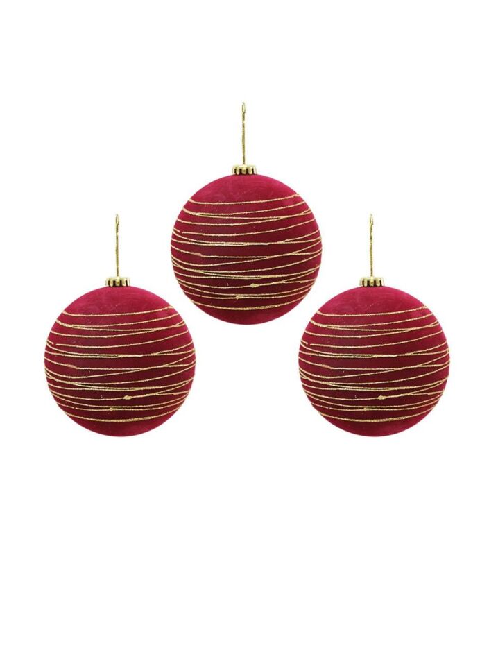 Astaş Altin Seritli Kadife Top Bordo 10 Cm 3 Lü