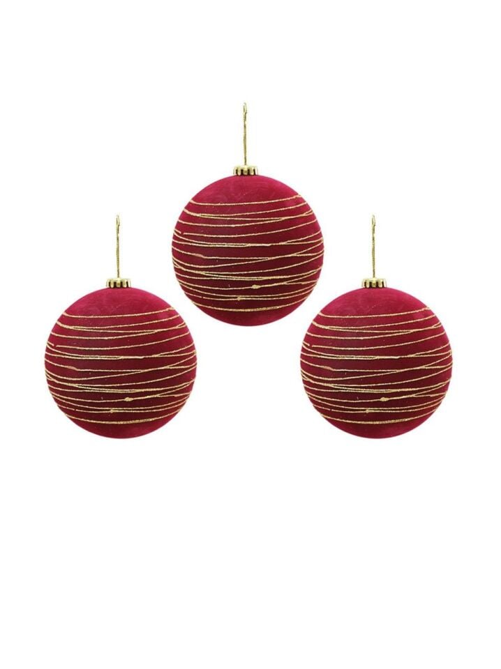 Astaş Altin Seritli Kadife Top Bordo 10 Cm 3 Lü